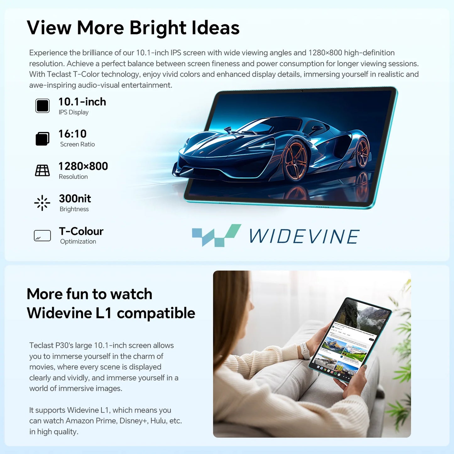 Teclast P30 Tablet Android 14 Max 12GB(4GB+8GB Expansion) RAM 128GB ROM 10.1" Tablets Unisoc T606 8-Core 6000 mAh AI Dual Camera