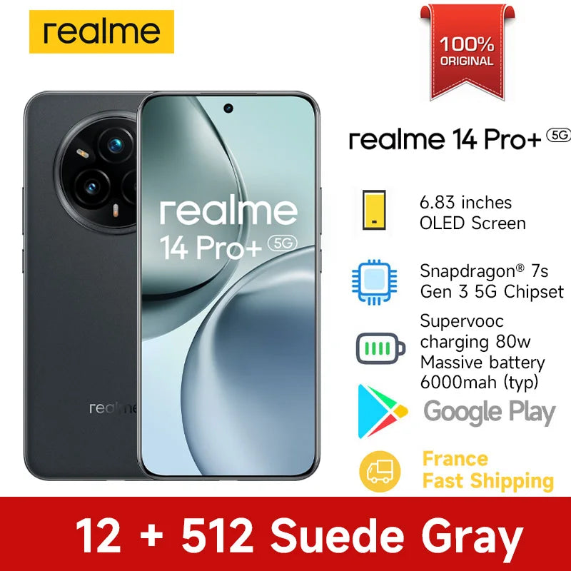 2025 Realme 14 Pro+ Smartphone 5g Snapdragon 7S Gen 3 6.83'' 120Hz Oled Screen realme 14 Pro Plus Nfc Global Version