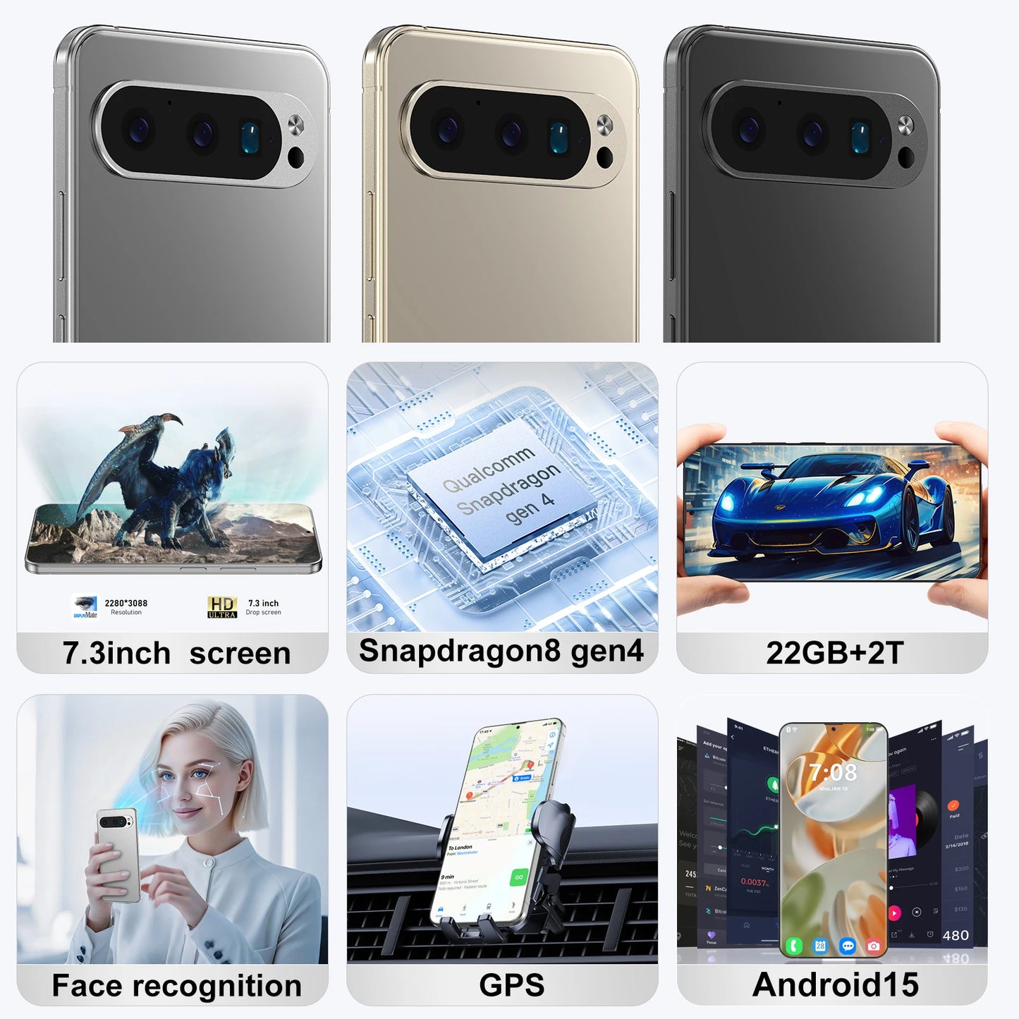Original For P9 Pro XL Smartphone 7.3HD Screen 22G+2T Android15 10core 8800Mah Face Unlocked phone case 5G Mobile Phone caseNFC