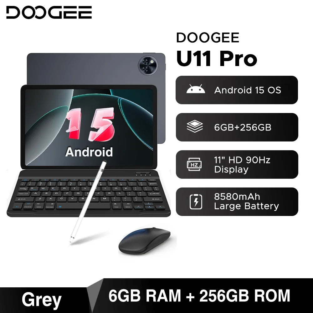 Global Version DOOGEE U11 Pro Android 15 Tablet 30GB(6+24) 256GB 11" HD 90Hz Display 8580mAh Battery Unisoc T7200 Widevine L1