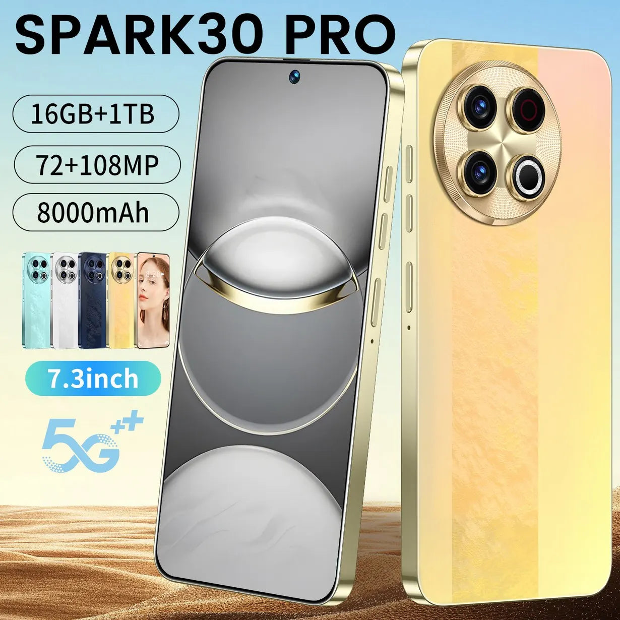 Super Cheap Spark 30 Pro Smartphone Android13.0 Unlocked Cell Phone 7.3 Inch Unlocked Phone Larger Memory 16GB+1TB Android Phone