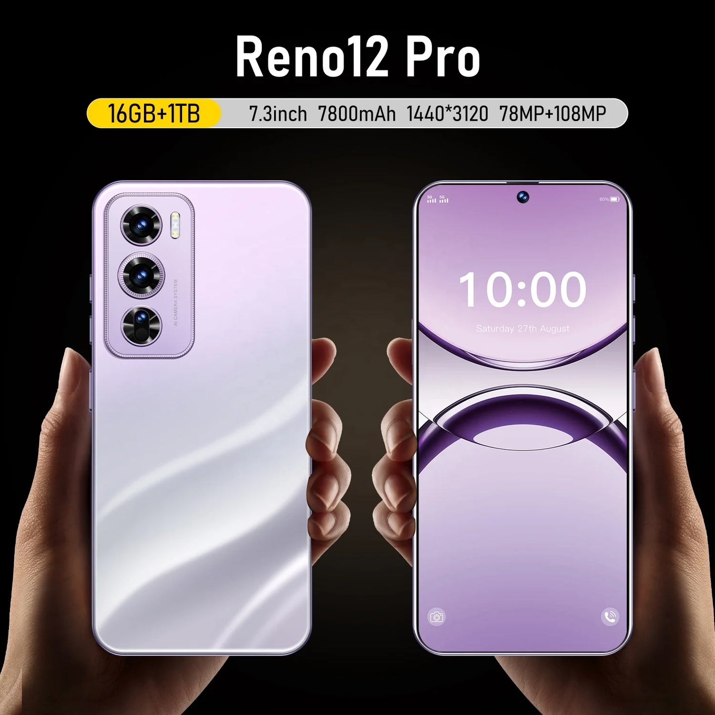Factory Direct Original Reno12pro 16GB+1TB 7.3 Inch Android 14 5G Unlocked Dual Card Smartphone HD Facial Recognition 7.3 Inch