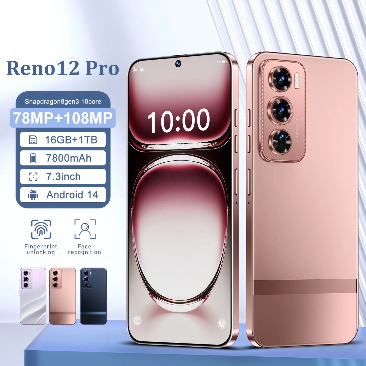 Factory Direct Original Reno12pro 16GB+1TB 7.3 Inch Android 14 5G Unlocked Dual Card Smartphone HD Facial Recognition 7.3 Inch