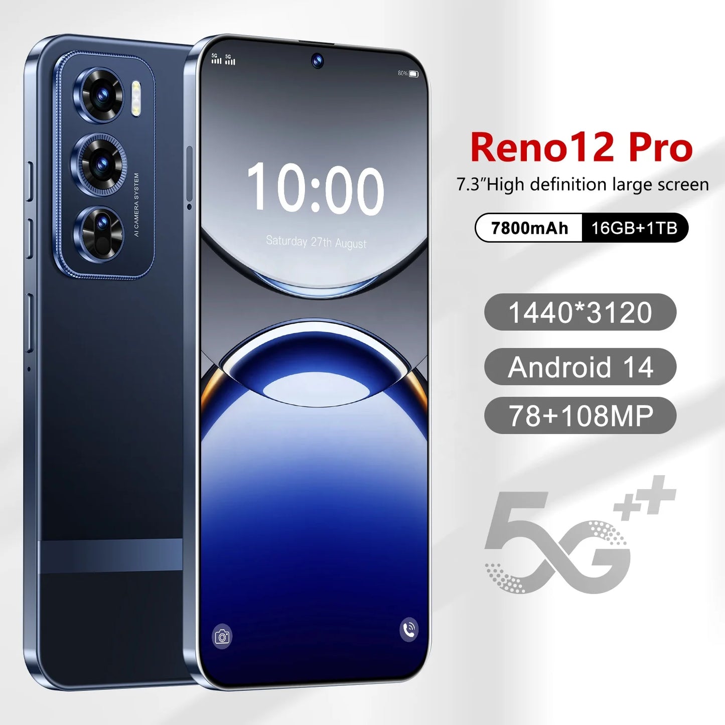 Factory Direct Original Reno12pro 16GB+1TB 7.3 Inch Android 14 5G Unlocked Dual Card Smartphone HD Facial Recognition 7.3 Inch