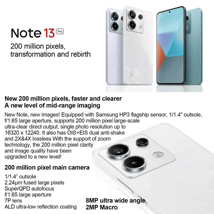 Wholesale Original Redmi Note 13 Pro 5G Smartphone 8+256GB Android Camera Octa Core CPU CDMA & LTE Cellular Used Mobile Phones