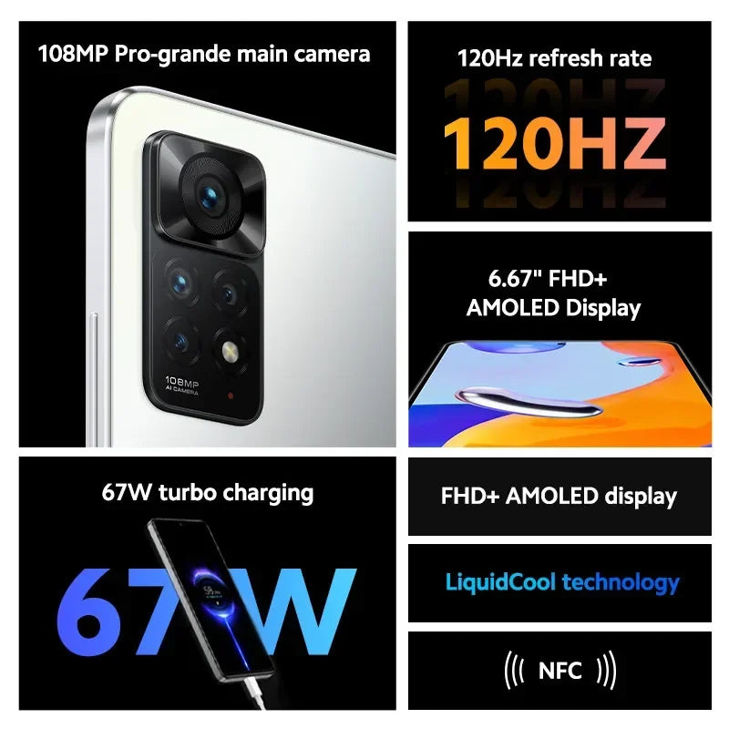 Xiaomi Redmi Note 11 Pro 8GB 256GB Global Rom NFC MTK Helio G96 Octa Core 108MP Camera 120Hz Display 5G Smartphone