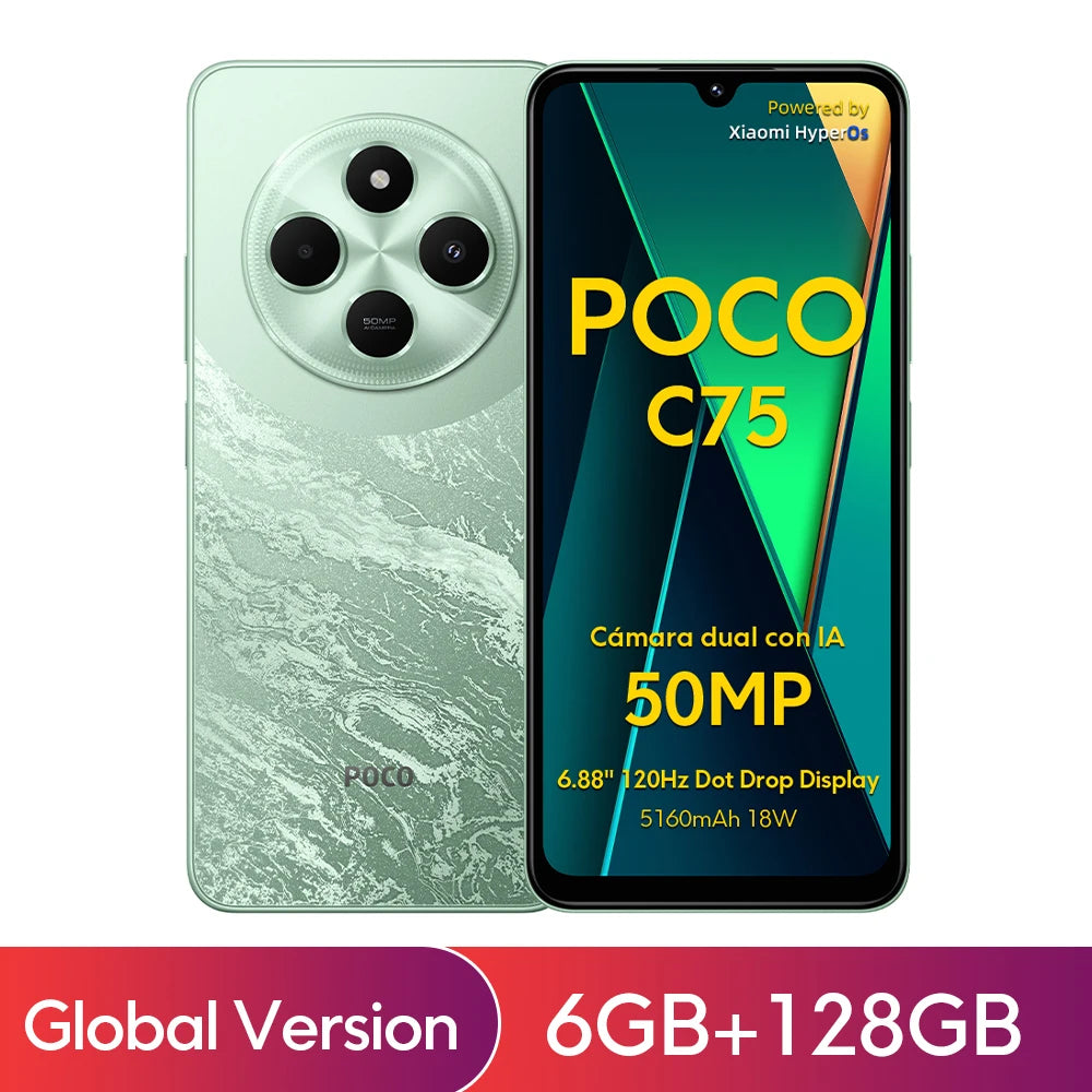 POCO C75 Global Version 6.88" 120Hz Helio G81-Ultra 50MP Dual Camera Massive 18W Fast Charge 5160mAh Battery NFC