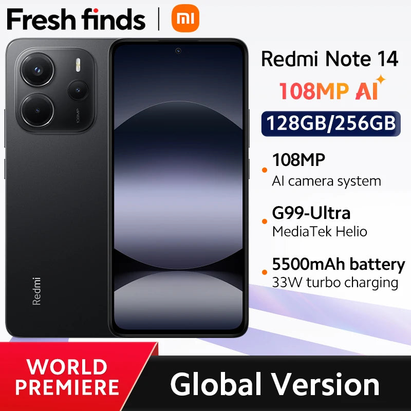 【World Premiere】Global Version Xiaomi Redmi Note 14 MediaTek Helio G99-Ultra 108MP AI 5500mAh 6.67" AMOLED 120Hz Display