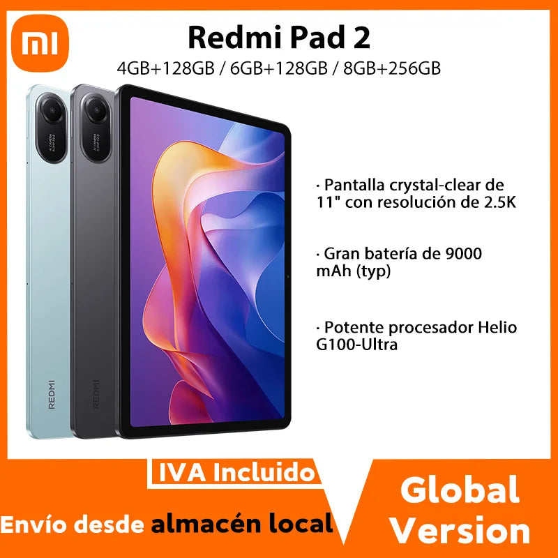 Global Version Xiaomi Redmi Pad 2 Tablet 11" 2.5K Display 9000mAh Battery 18W Fast Charge Xiaomi HyperOS 2