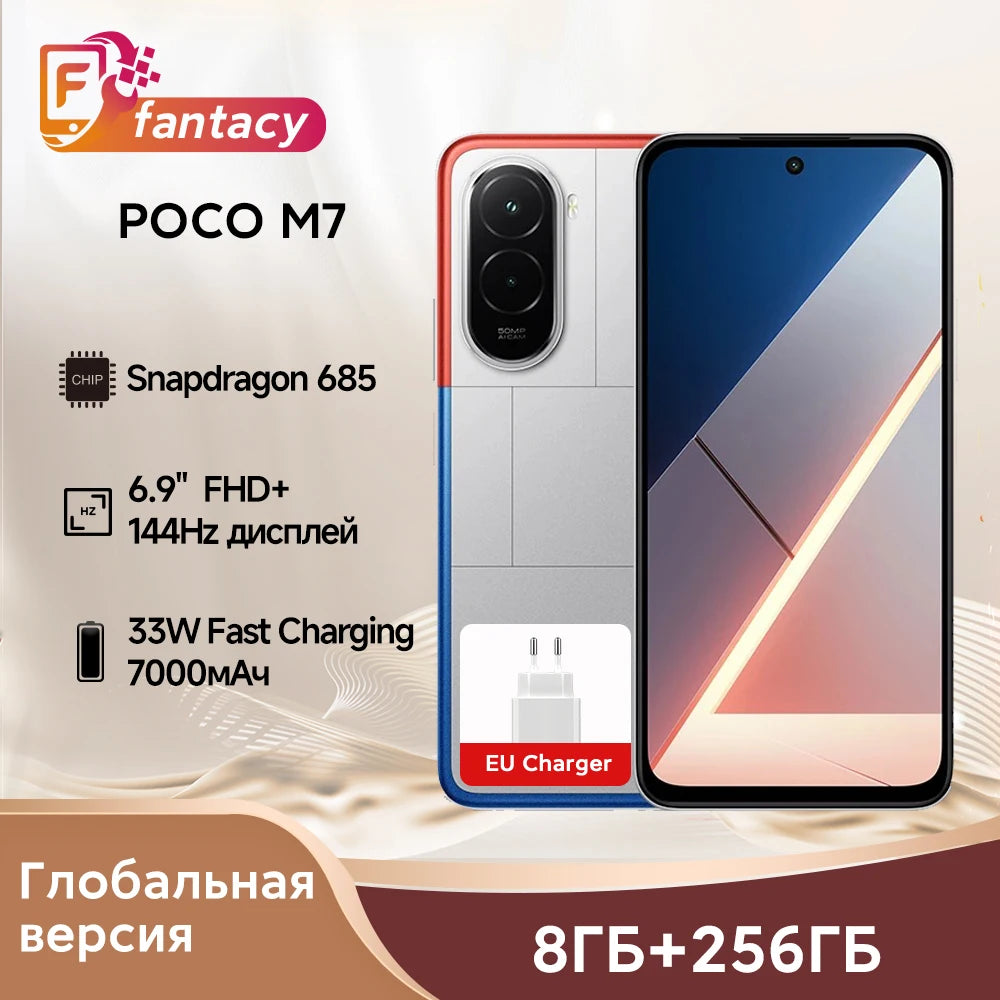 POCO M7 Global Version Snapdragon 685 Smartphone 6.9" 144Hz FHD+ DotDisplay 50MP Camera 7000mAh Battery 33W Fast Charging NFC