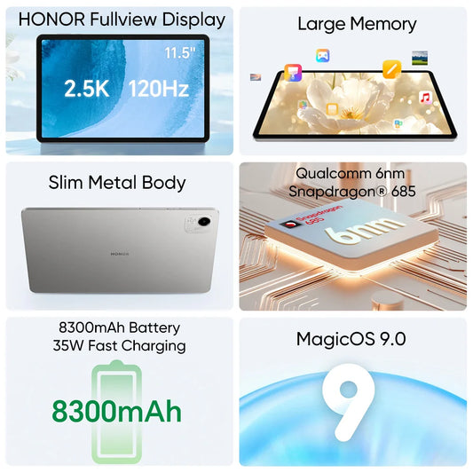 Global Version HONOR Pad X9a 11.5" 120Hz 2.5K Fullview Display Snapdragon 685 Slim Metal Body Tablet WiFi/LTE  Android15 8300mAh