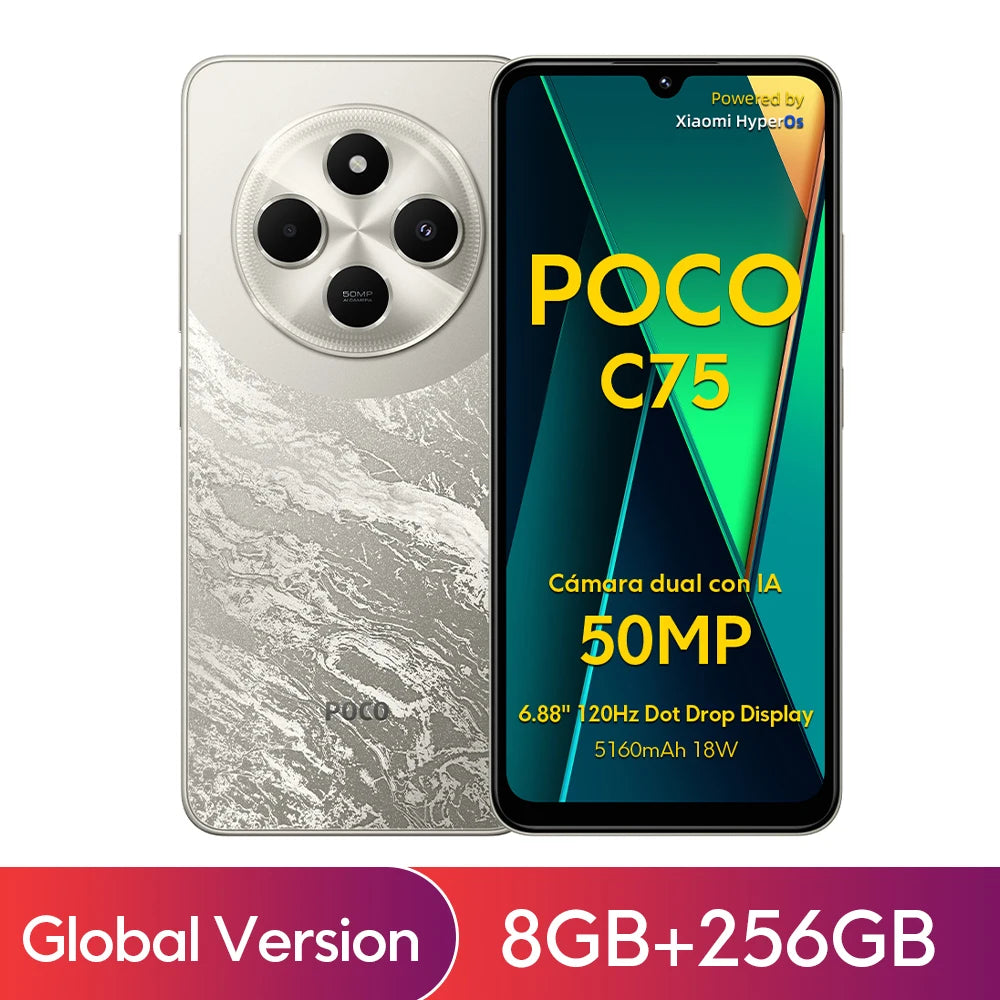 POCO C75 Global Version 6.88" 120Hz Helio G81-Ultra 50MP Dual Camera Massive 18W Fast Charge 5160mAh Battery NFC