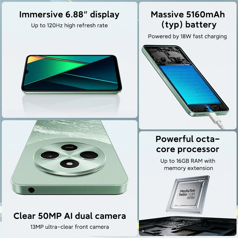 POCO C75 Global Version 6.88" 120Hz Helio G81-Ultra 50MP Dual Camera Massive 18W Fast Charge 5160mAh Battery NFC