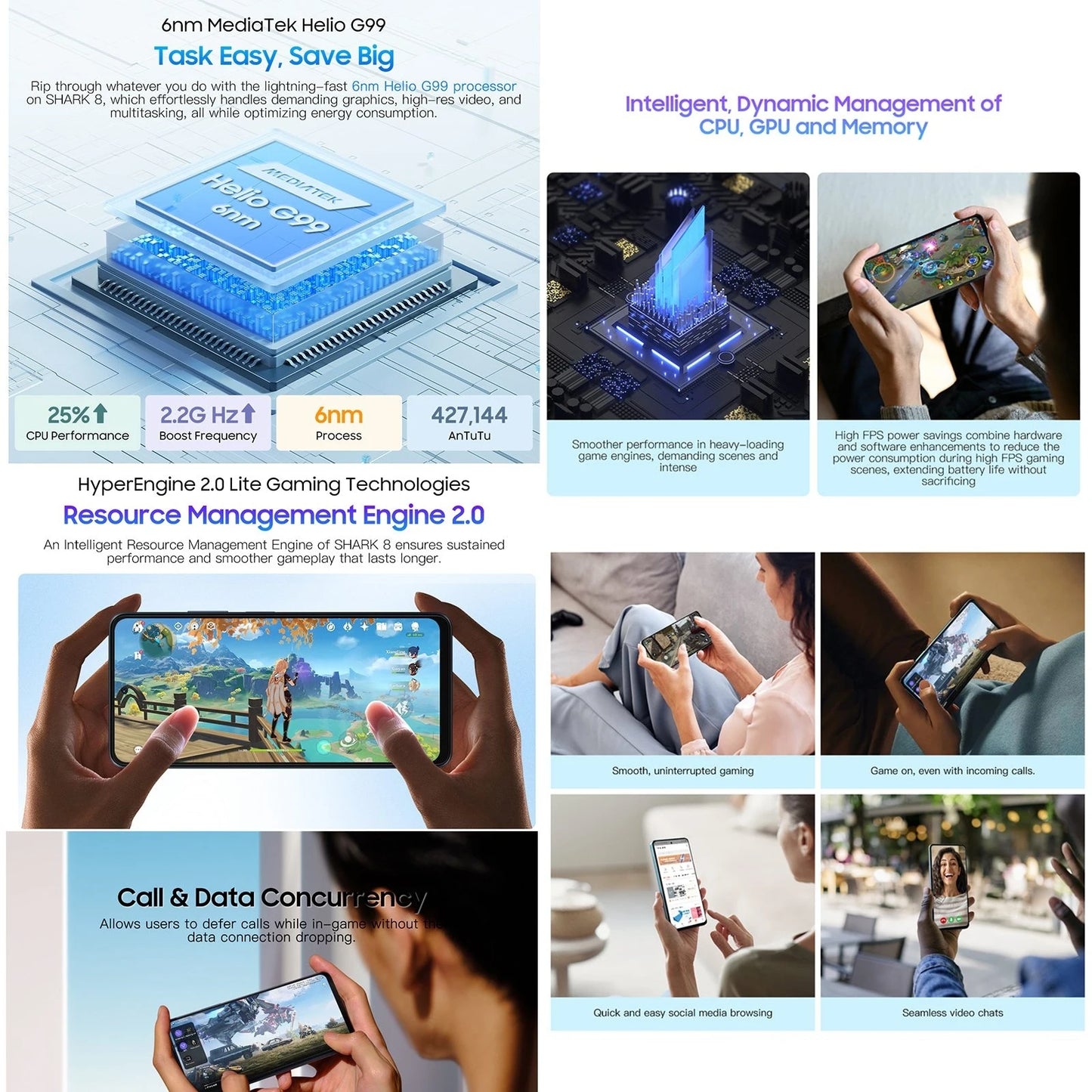 Blackview SHARK 8 Unlocked Smartphone Android13 Helio G99 Mobile 8GB+256GB 6.78'' 2.4K Display 120Hz 64MP 5000mAh 33W NFC