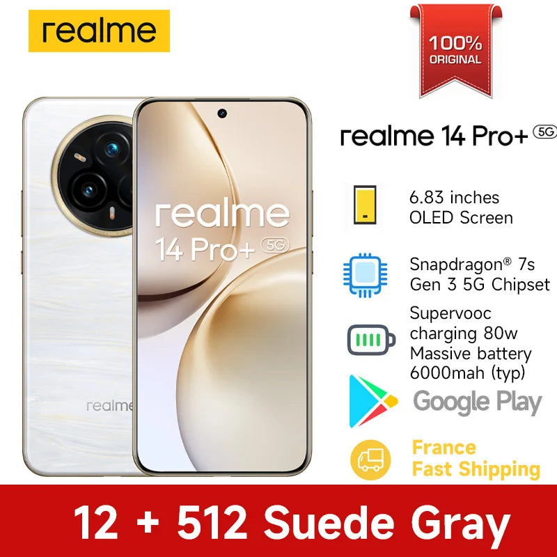 2025 Realme 14 Pro+ Smartphone 5g Snapdragon 7S Gen 3 6.83'' 120Hz Oled Screen  realme 14 Pro Plus Nfc Global Version