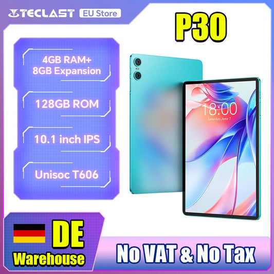 Teclast P30 Tablet Android 14 Max 12GB(4GB+8GB Expansion) RAM 128GB ROM 10.1" Tablets Unisoc T606 8-Core 6000 mAh AI Dual Camera