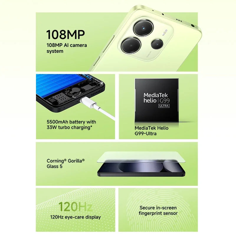 Xiaomi Redmi Note 14 Global Version MTK Helio G99 Ultra Smartphone 108MP AI Camera 5500mAh 6.67" 120Hz AMOLED Display IP54
