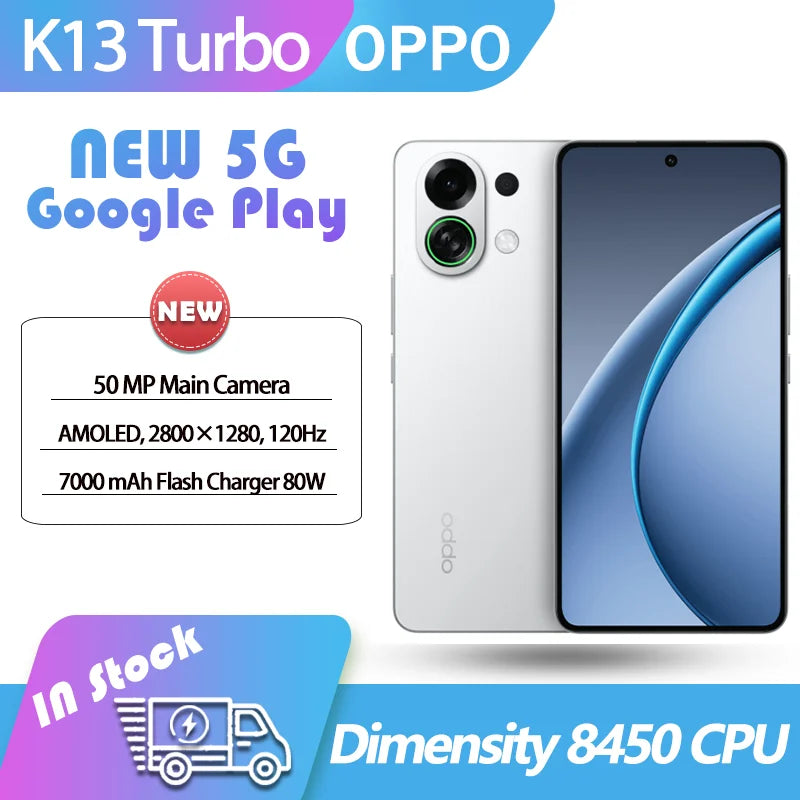 Original OPPO K13 Turbo 5G 6.8" AMOLED Dimensity 8450 120Hz 7000mAh Battery 80W SuperVOOC 50MP Camera NFC OTA ColorOS 15 Turbo