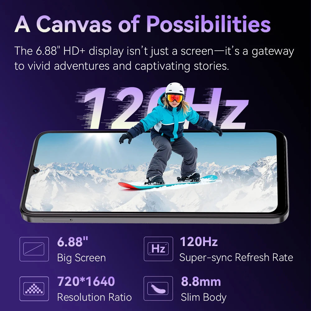 Cubot A40 Smartphone, Android 15, 12GB RAM+256GB ROM, 6.88-Inch 120Hz Screen,Octa-core, 48MP Camera, 5100mAh Battery,NFC,Face ID