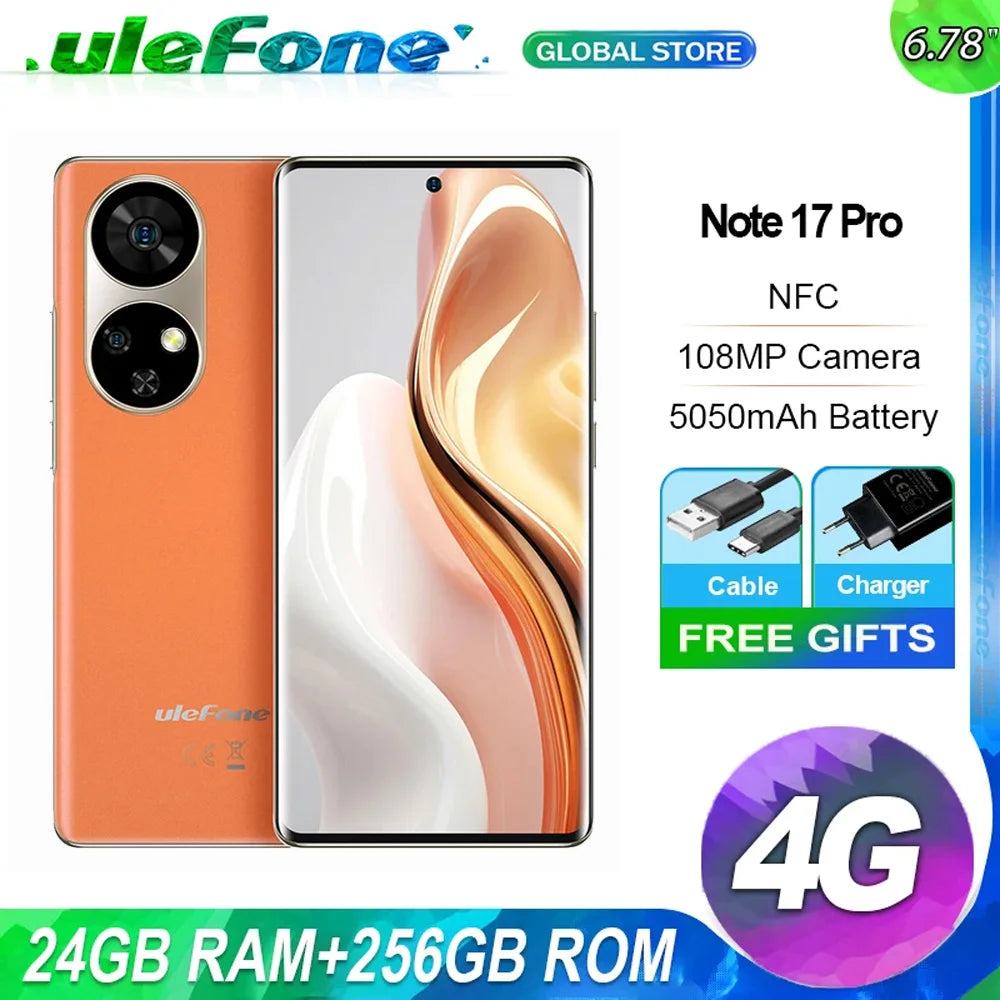 In Stock Ulefone Note 17 Pro,24GB+256GB,Android 13,NFC,6.78" 120HZ AMOLED Curved Display,108MP Camera,5050mAh,Global Version