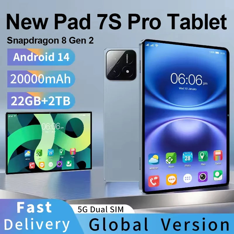 2025 NEW Original Android 14 Pad 7S Pro 22TB+2TB Global Version Snapdragon 8gen2 5G WiFi 20000mAh Dual SIM GPS HD 4K Tablet PC