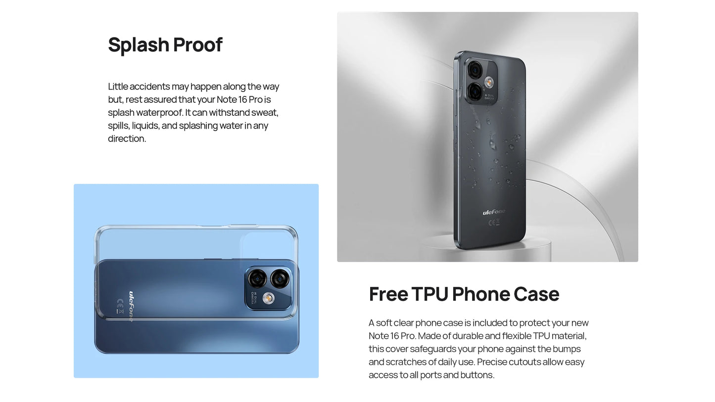 Ulefone Note 16 Pro 4G,16 ГБ（8ГБ+8ГБ расширенной）256 ГБ,Android 13, телефон,50 МП, 6,52 дюйма,4400 мАч,GPS,глобальная версия