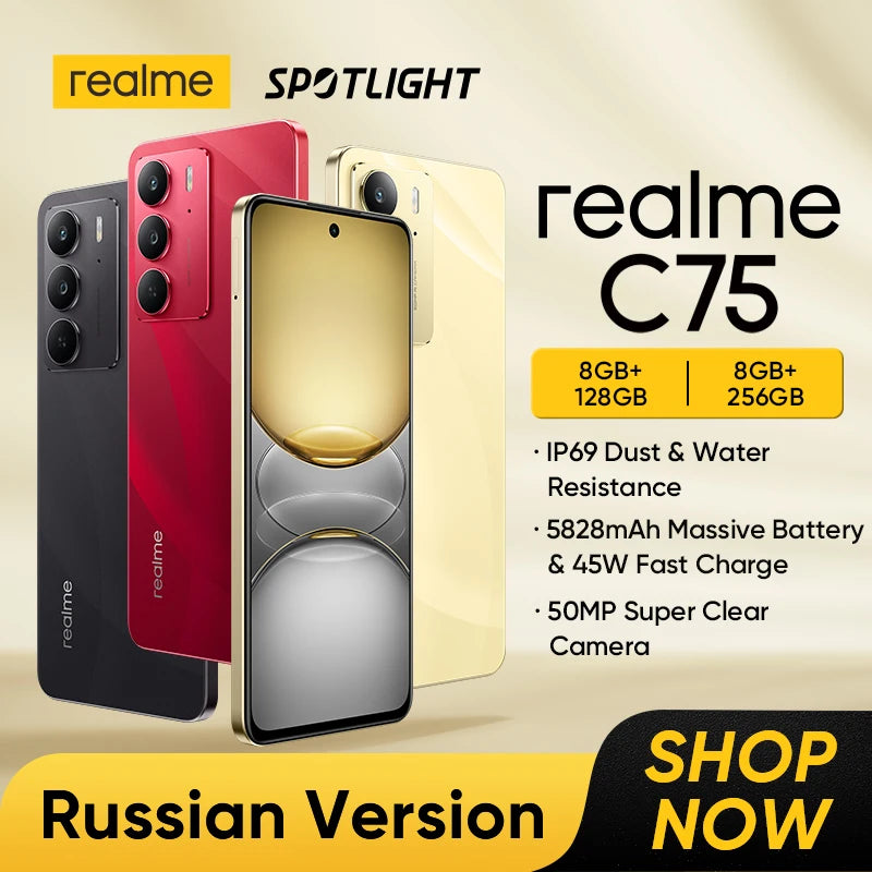 [World Premiere] realme C75 Smartphone Helio G92 Max Chipset 5828mAh Battery 45W Charge 6.72'' 90Hz Display 50MP Camera NFC IP69