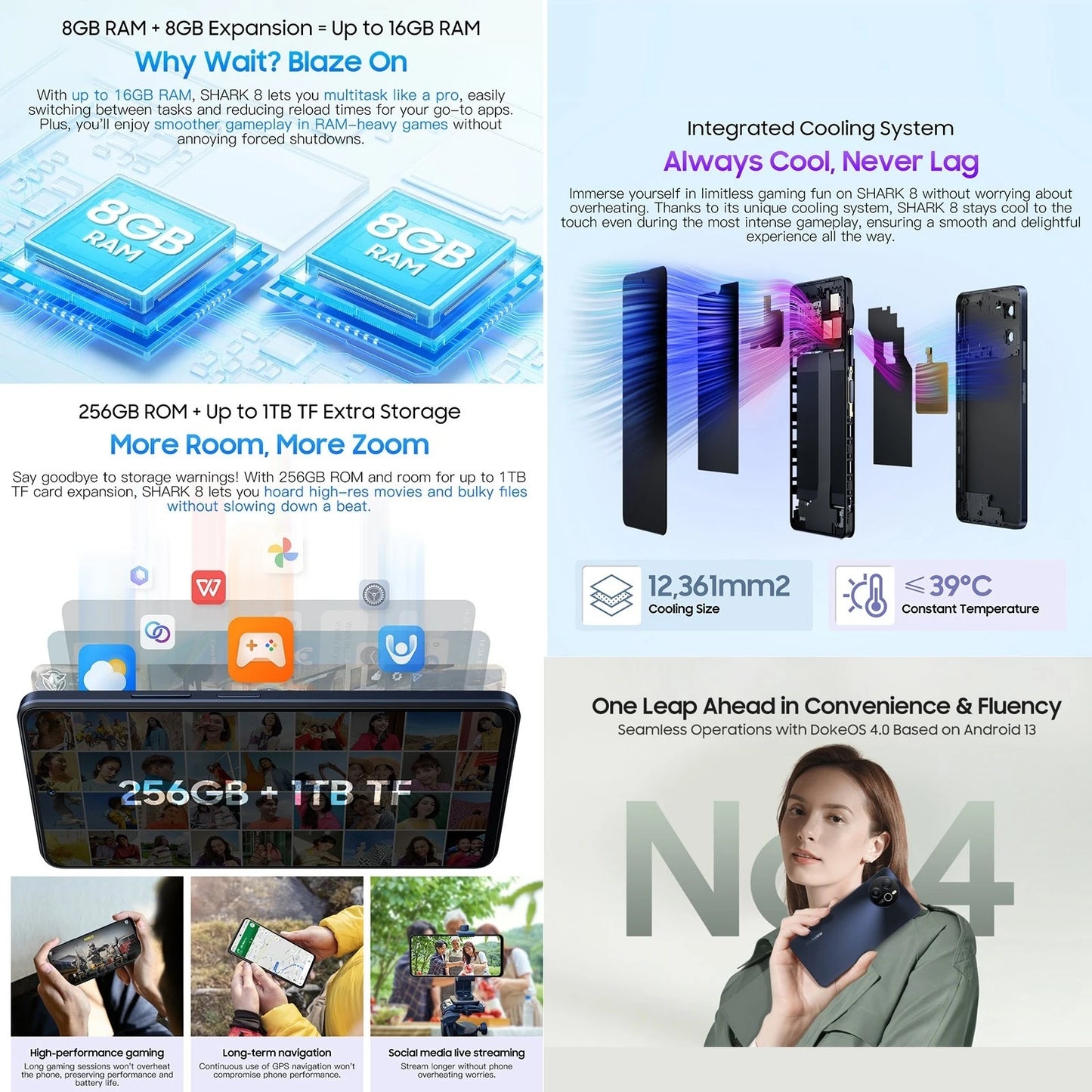 Blackview SHARK 8 Unlocked Smartphone Android13 Helio G99 Mobile 8GB+256GB 6.78'' 2.4K Display 120Hz 64MP 5000mAh 33W NFC