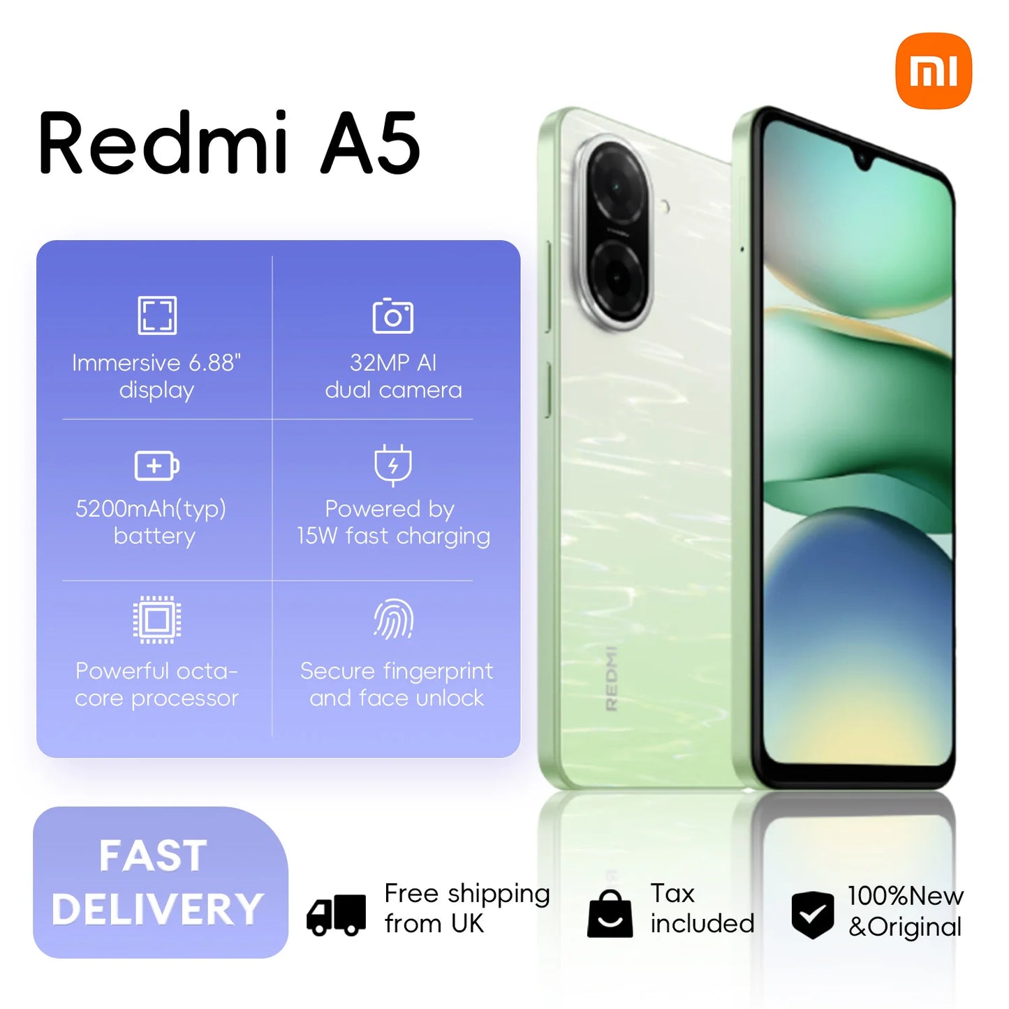 Xiaomi Redmi A5, 4GB+128GB Global Version, 6.88" 120Hz Display, 32MP Camera, Powerful Octa-core Processor, 5200mAh Large Battery